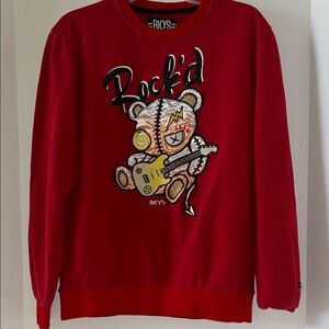 BKYS Men’s Medium Red Rock’d Long Sleeve Thick Sweatshirt Embroidered Patch